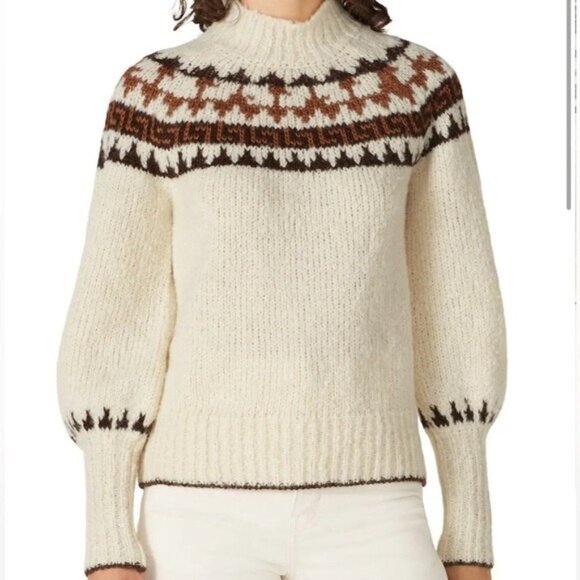 Nicholas Cream Polina Fair Isle Print Alpaca Sweater Turtleneck Size XS - Picture 1 of 6